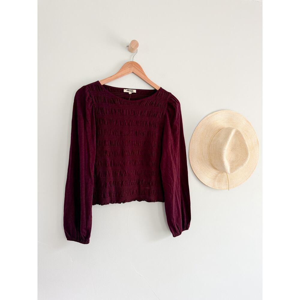 Madewell | NWT Smocked Boatneck Top Dark Pomegranate | Sz S - Picture 2 of 9